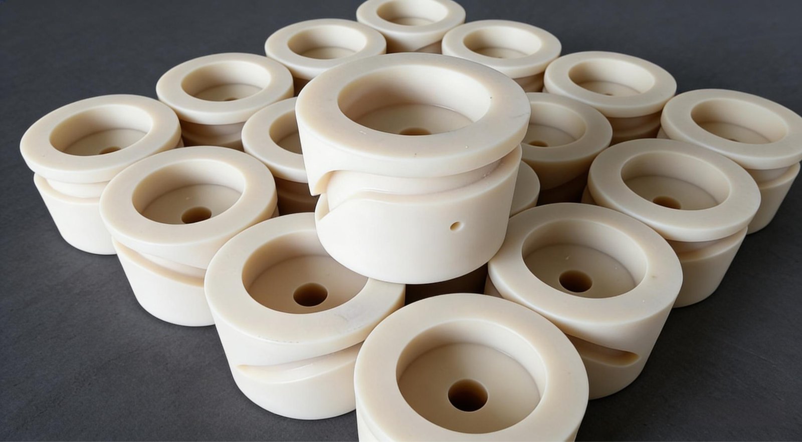 Custom CNC machined nylon bushings with self-lubricating surface for dynamic mechanical systems.